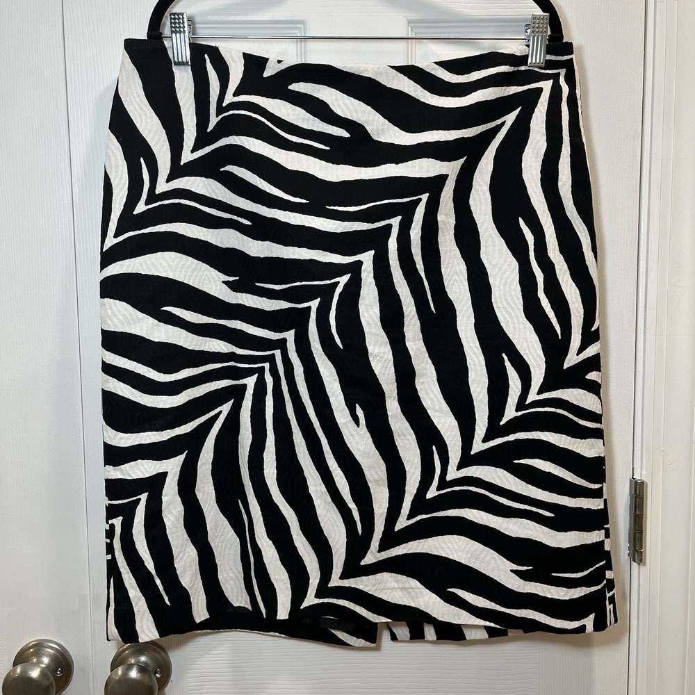 Talbots Pencil Skirt Women Size 16 Career Lined Zebra Black White Texture